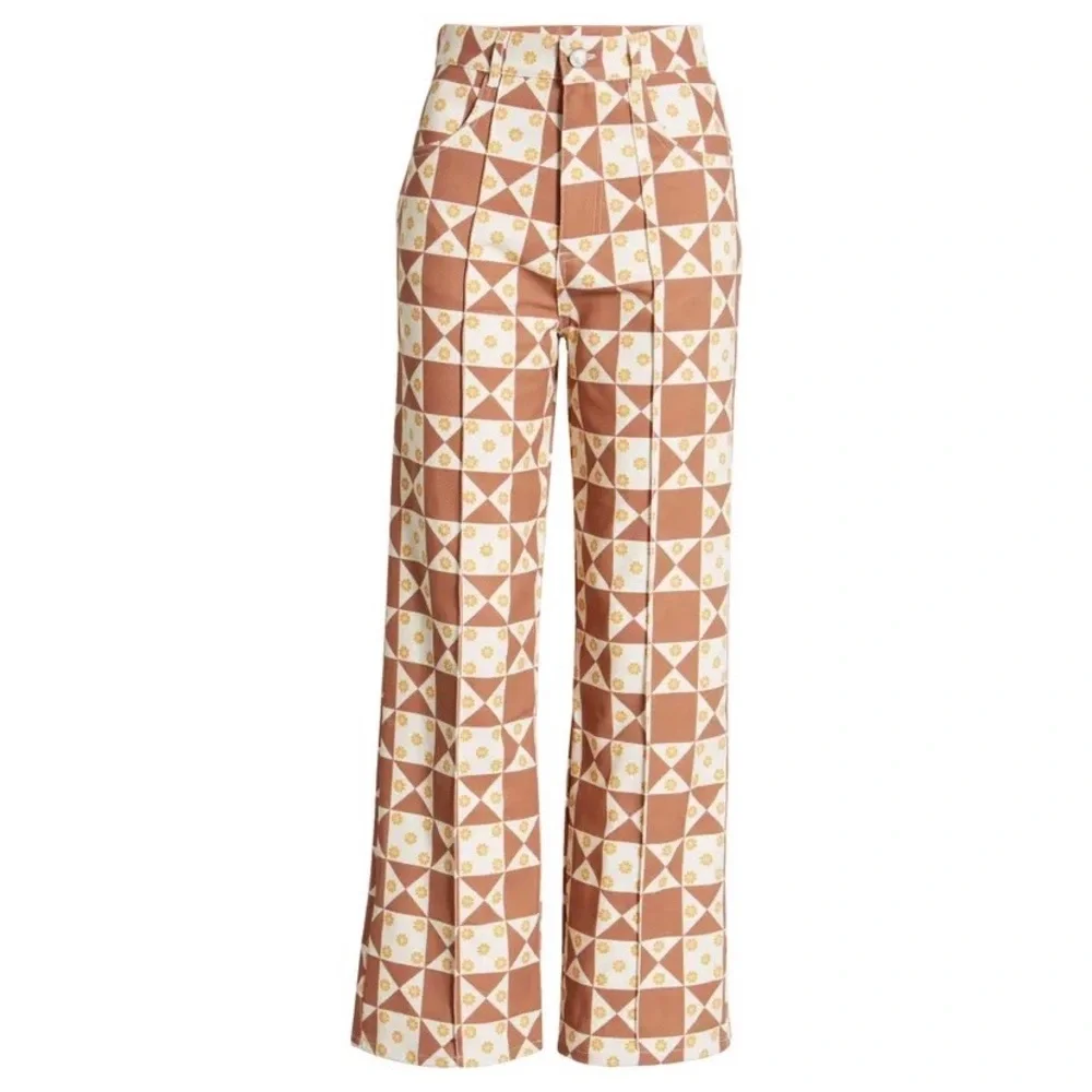 Lisa Says Gah! Patchwork Denim Pants Size 29/30 Brown, White, Yellow - Picture 2 of 6